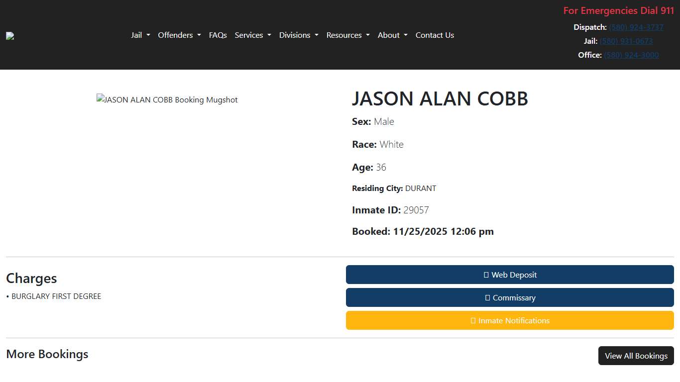 JASON COBB Booked at the Bryan County Jail