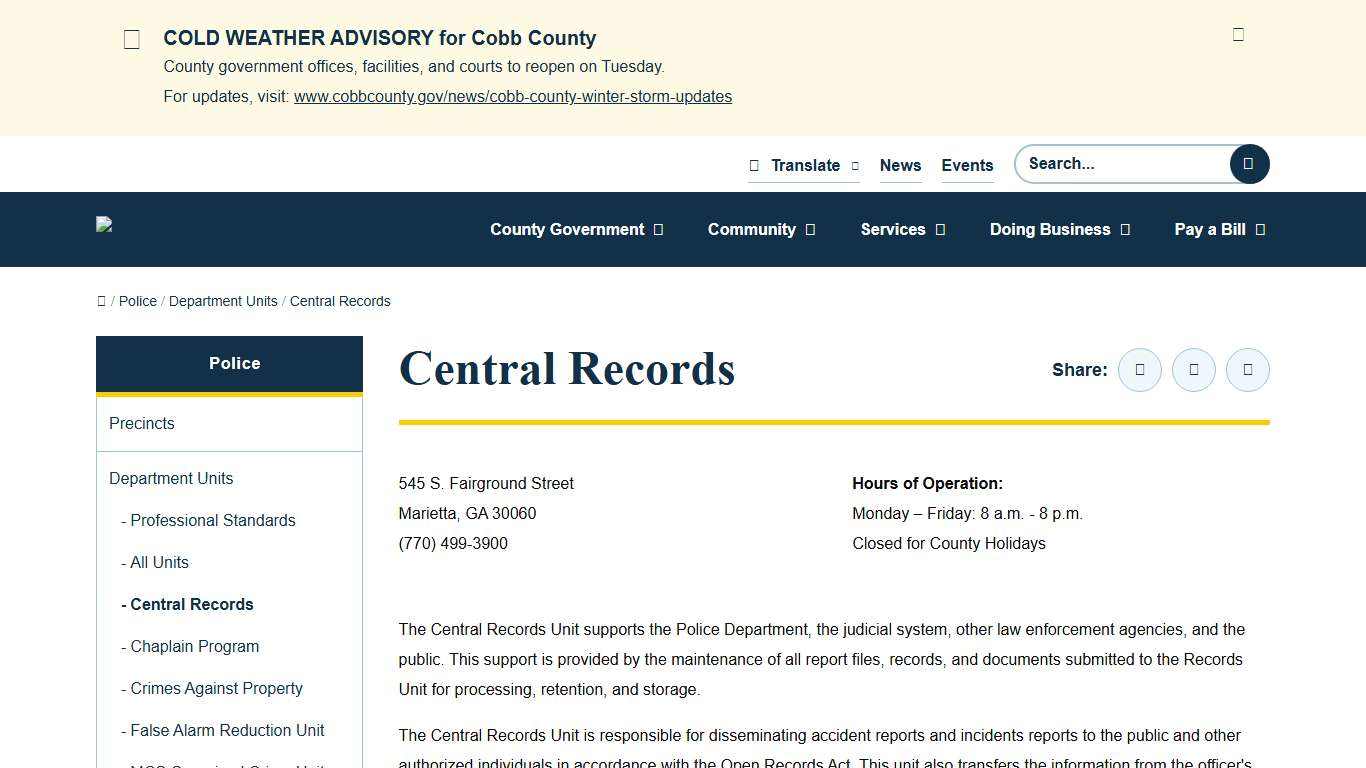 Central Records Cobb County Georgia